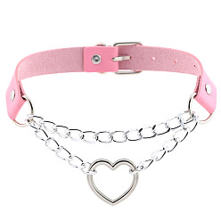 Pink Stylish Heart-Shaped Chain Collar Necklace for Fashionable Trendsetters