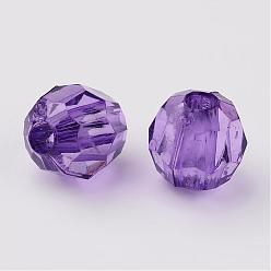 Purple Transparent Acrylic Beads, Faceted, Round, Purple, 8mm, Hole: 1.5mm, about 1800pcs/500g