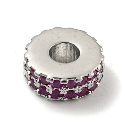 Средний Фиолетово-красный Обшивка стойки латунь с циркониевыми бусинами, долговечный, без свинца и без кадмия, плоско-круглые, платина, средне фиолетовый красный, 8x3 мм, отверстие : 2.5 мм