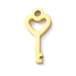 Настоящее золото 18K Ионное покрытие (ip) 304 брелоки из нержавеющей стали, лазерная резка, сердце ключ очарование, реальный 18 k позолоченный, 13x6x1.5 мм, отверстие : 1.4 мм