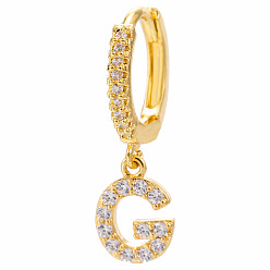 Letter G Clear Cubic Zirconia Initial Letter Dangle Hoop Earrings, Golden Brass Jewelry for Women, Letter.G, 22mm