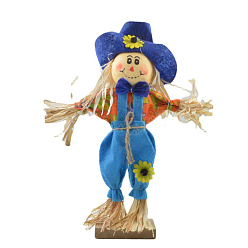 Blue Thanksgiving Theme Cloth Scarecrow Ornament with Base, for Home Desk Display Decorations, Blue, 200x300mm