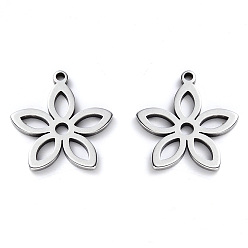 Stainless Steel Color 304 Stainless Steel Pendants, Laser Cut, Flower, Stainless Steel Color, 16x15x1mm, Hole: 1.2mm