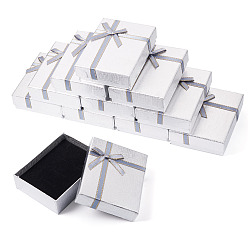 Gainsboro Rectangle Paper Jewelry Set Storage Boxes with Bowknot, Necklaces Rings Gift Case with Sponge Inside, Gainsboro, 8.7x6.7x2.6cm