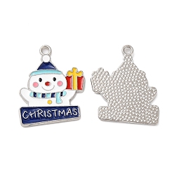 Snowman Christmas Alloy Enamel Pendants, Platinum, Snowman, 20.5x16x1mm, Hole: 1.6mm