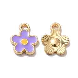 Lilac Alloy Enamel Charms, Golden, Flower Charms, Lilac, 12.5x10x1.5mm, Hole: 1.6mm