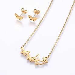 Golden 304 Stainless Steel Jewelry Sets, Stud Earrings and Pendant Necklaces, Butterfly, Golden, Necklace: 18.9 inch(48cm), Stud Earrings: 6x9x1.2mm, Pin: 0.8mm