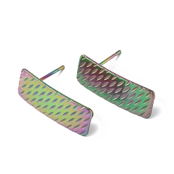 Rainbow Color Ion Plating(IP) 304 Stainless Steel Stud Earring Finding, with Vertical Loops, Rectangle, Rainbow Color, 20x8mm, Hole: 2.5mm, Pin: 0.8mm