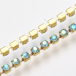 Aqua Bohemica AB Brass Claw Chain Stretch Bracelets, with Rhinestone, AB Color Plated, Golden, Aqua Bohemica AB, 2 inch(5cm), 2mm