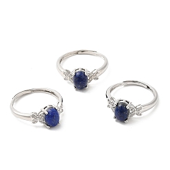 Lapis Lazuli Natural Lapis Lazuli Oval with Butterfly Adjustable Ring, Platinum Brass Jewelry, Inner Diameter: 18mm