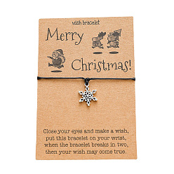 B00155 Snowflake No.1 Christmas Charm Bracelet Handmade with Alloy Pendant and Braided Cord - Festive European Style Jewelry