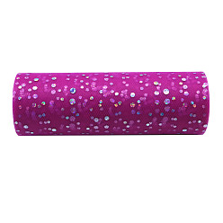 Magenta 10 Yards Sparkle Polyester Tulle Fabric Rolls, Deco Mesh Ribbon Spool with Paillette, for Wedding and Decoration, Magenta, 15cm