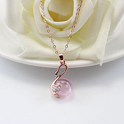 Бледно-Розовый Лебедь со стеклянным шаром колье с латунными цепочками для женщин, розовое золото , розовый жемчуг, 19.69 дюйм (50 см)