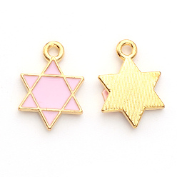 Pink Alloy Enamel Pendants, for Jewish, Star of David, Light Gold, Pink, 16.5x12x2mm, Hole: 1.6mm