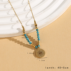 Evil Eye Винтажное рождество 304 Женские подвески из нержавеющей стали и синтетической бирюзы, золотые, злые глаза, 15.75 дюйм (40 см)