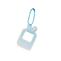 Light Blue Gradient Color Acrylic Keychain Blanks, with Random Color Ball Chains, Rectangle with Rabbit, Light Blue, 7x4.4x0.2cm