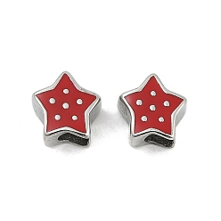 Красный 304 из нержавеющей стали европейские шарики, с эмалью, бусины с большим отверстием, звезда, красные, 10.8x10x7 мм, отверстие : 4.5 мм