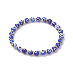 Blue Handmade Evil Eye Lampwork Round & Rhinestone Beaded Strech Bracelet for Women, Blue, Inner Diameter: 2-1/8 inch(5.4cm)