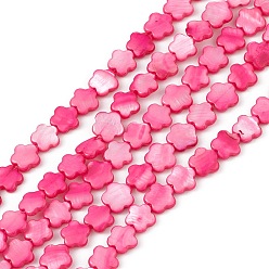 Deep Pink Natural Freshwater Shell Dyed Beads Strands, Flower, Deep Pink, 8x8.5x3mm, Hole: 0.6mm, about 49pcs/strand, 15.35''(39cm)