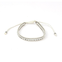 White Polyster Braided Bead Bracelets, Adjustable Bracelet, White, Inner Diameter: 2-3/8 inch(6cm), 1Pc/Bag