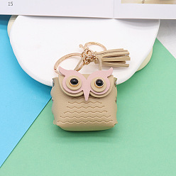 BurlyWood Cute Owl Imitation Leather Wallets, with Light Gold Keychian Clasps, BurlyWood, Wallet: 5.5x5.5cm