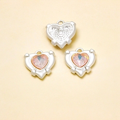 Beige Brass with Cubic Zirconia Pendants, Heart, Matte Silver Color, Beige, 17x15mm