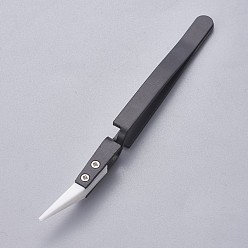 Gunmetal & Stainless Steel Color Stainless Steel Beading Tweezers, with Porcelain, Gunmetal & Stainless Steel Color, 13.4~13.5x0.95cm