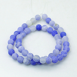Royal Blue Natural Crackle Agate Beads Strands, Dyed, Round, Grade A, Royal Blue, 4mm, Hole: 0.8mm, about 93pcs/strand, 15 inch
