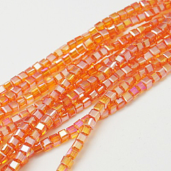 Coral Electroplate Glass Beads Strands, AB Color Plated, Faceted, Cube, Coral, 7~8x7~8x7~8mm, Hole: 1mm