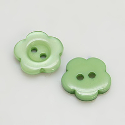 Dark Sea Green Resin Buttons, Dyed, Flower, Dark Sea Green, 15x3mm, Hole: 1mm