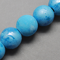 Темно-Голубой Фарфоровые бусины ручной работы, жемчужные, круглые, глубокое синее небо, 8 мм, отверстие : 2 мм