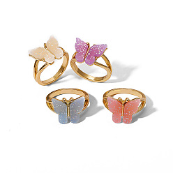 A08-09-003 Colorful Butterfly Ring Set with Unique Alloy Design - 4 Pieces, Forest-Inspired Oil Drop Style.