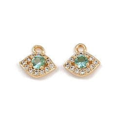 Аквамарин Латунные микро проложить кубического циркония подвески, Очарование глаз, реальный 18 k позолоченный, аквамарин, 7.5x8x3 мм, отверстие : 1.1 мм