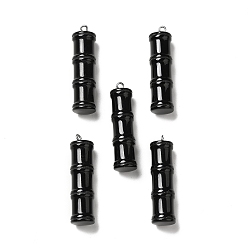 Obsidian Natural Obsidian Pendants, Bamboo Stick Charms, with Stainless Steel Color Tone 304 Stainless Steel Loops, 45x12.5mm, Hole: 2mm