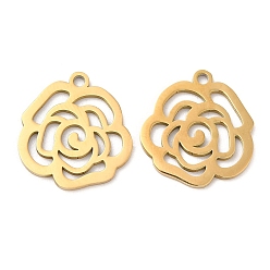 Real 18K Gold Plated Ion Plating(IP) 316L Surgical Stainless Steel Pendants, Laser Cut, Rose Charm, Real 18K Gold Plated, 16x15x1mm, Hole: 1.2mm