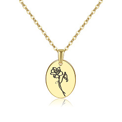 July Lotus 304 Stainless Steel Birth Month Flower Pendant Necklace, Floral Dainty Jewelry for Women, Golden, July Lotus, 17.72 inch(45cm)