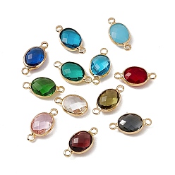 Mixed Color Transparent K9 Glass Connector Charms, with Golden Plated Brass Findings, Faceted, Oval Links, Mixed Color, 16.5x8.5x4mm, Hole: 1.8mm