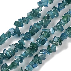 Teal Spray Painted Glass Beads Strands, Chip, Teal, 2.5~6.5x3~10x4~12.5mm, Hole: 1mm, 33.86''(86cm)