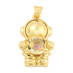 Yellow Rack Plating Brass Pendants, with Glass, Long-Lasting Plated, Cadmium Free & Lead Free, Spaceman Charms, Yellow, 25x16x7mm, Hole: 4x3.5mm
