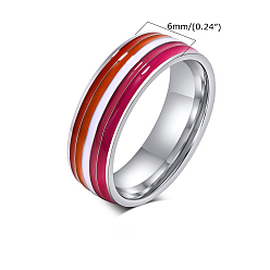 Medium Violet Red Rainbow Pride Flag Stainless Steel Finger Ring, Medium Violet Red, US Size 8(18.1mm)
