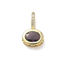 Violeta Oscura Latón pavimenta colgantes de circonio cúbico, encantos ovales, larga duración plateado, chapado en rack, sin plomo y el cadmio, real 18 k chapado en oro, violeta oscuro, 17x10x7.8 mm, agujero: 5x7 mm