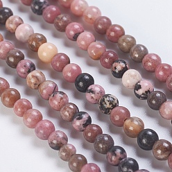 Rhodonite Natural Rhodonite Beads Strands, Round, 4mm, Hole: 1mm, about 98pcs/strand, 15.3 inch