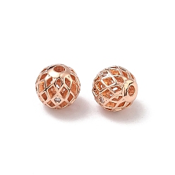 Розовое Золото Латунные микропаве из прозрачного кубического циркония, без кадмия и без свинца, стойки покрытие, долговечный, полый круглый, розовое золото , 8 мм, отверстие : 1.5 мм