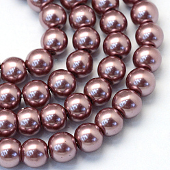 Saddle Brown Baking Painted Pearlized Glass Pearl Round Bead Strands, Saddle Brown, 8~9mm, Hole: 1mm, about 105pcs/strand, 31.4 inch