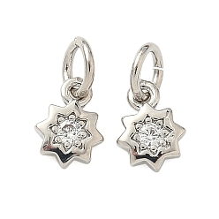 Платина Латунные микро проложить кубического циркония подвески, звезды прелести, с целью перехода в кольце, долговечный, без кадмия и без свинца, стойки покрытие, платина, 8x6x2 мм, отверстие : 3 мм