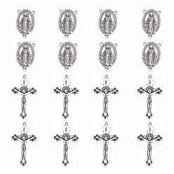 Antique Silver SUNNYCLUE Tibetan Style Alloy Cross Pendants, with Chandelier Component Links, Rosary Center Pieces, Antique Silver, 74x72x17mm, 40pcs/box