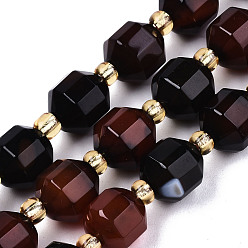 Coconut Brown Natural Agate Beads Strands, Faceted, with Seed Beads, Dyed, Round, Coconut Brown, 10.5x9.5mm, Hole: 1.2mm, about 31~32pcs/strand, 14.96 inch(38cm)