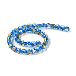 Dodger Blue Handmade Gold & Silver Foil Lampwork Beads, Round, Dodger Blue, 12mm, about 33pcs/strand, 15.59 inch(39.6cm)