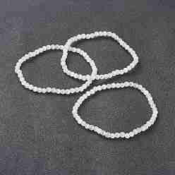 Белый Эластичные браслеты с бусинами и кошачьим глазом, круглые, белые, бусины : 4~5 мм, внутренний диаметр: 2-1/4 дюйм (5.65 см)