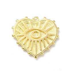 Golden Brass Charms, Heart with Eye, Golden, 14x15x1.5mm, Hole: 0.8mm